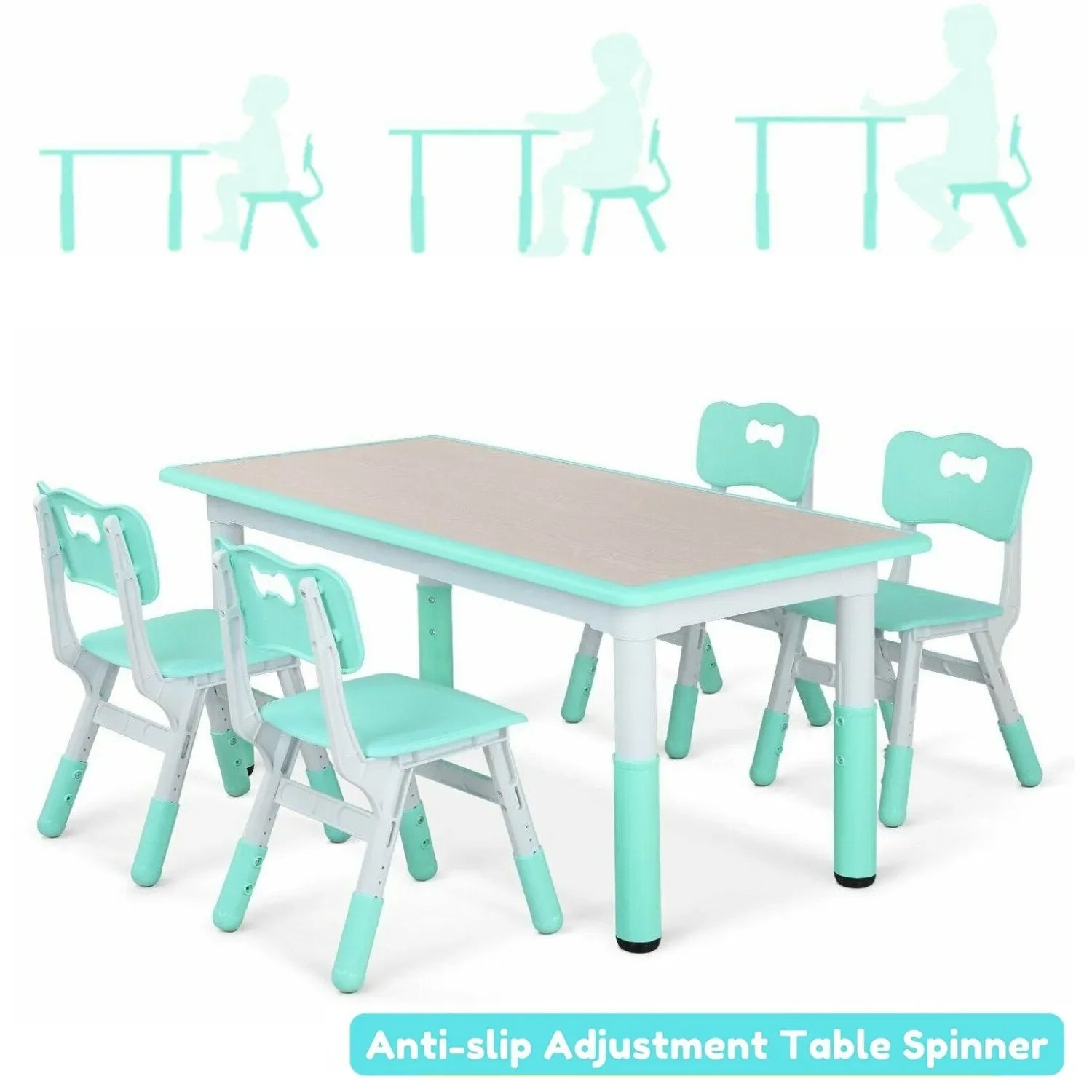 Kids Table and 4 Chairs Set, Height Adjustable Toddler Table and Chair Set