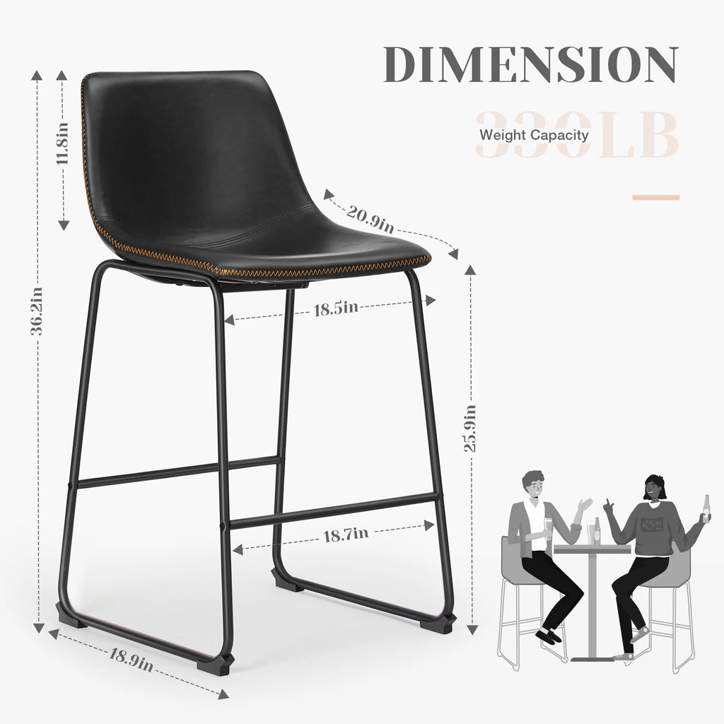 Leather Bar Stools Set of 2 Counter Height High
