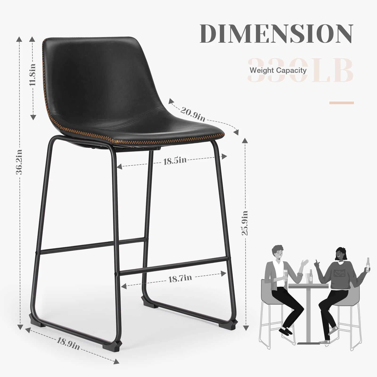 Leather Bar Stools Set of 2 Counter Height High