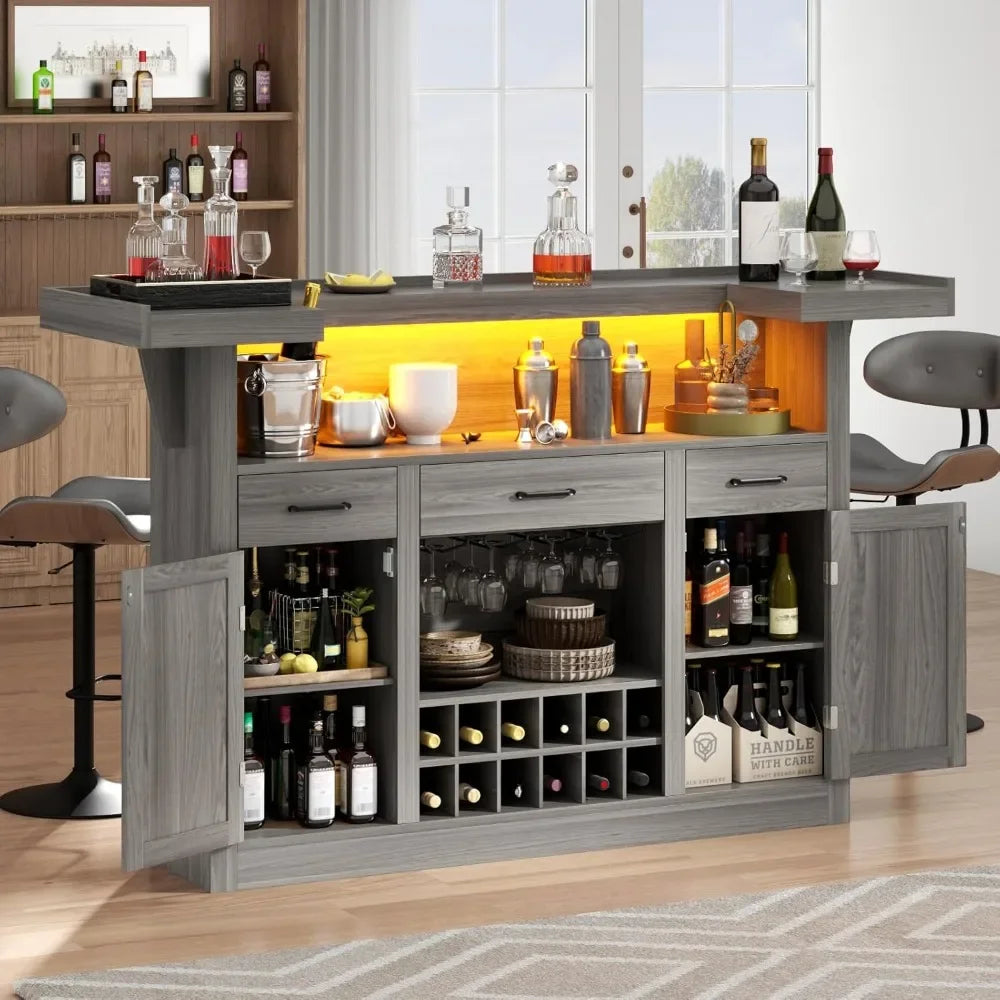 Long Lasting bar table cabinet with led & 3 drawers