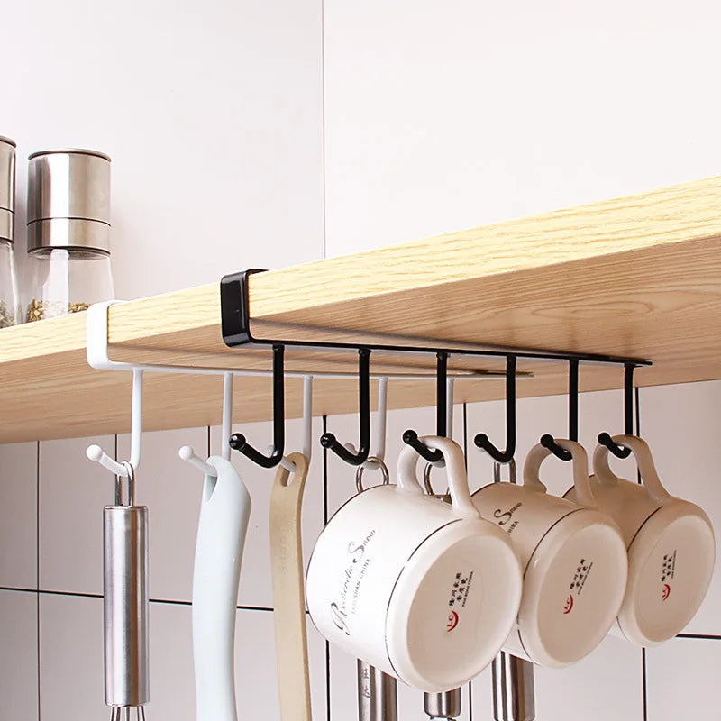 Cabinet Storage Rack Multifunctional Wardrobe Organizing Rack 6/12 Hooks Kitchen Cup Holder No Punching Storage Rack Organizer