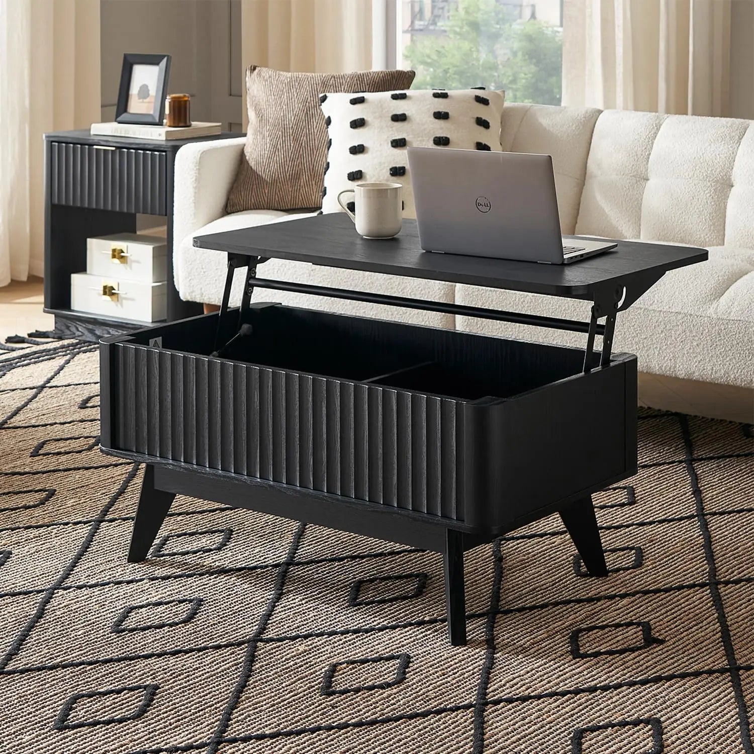 Lift Top Coffee Table, Mid Century, Modern Farmhouse Center Table with Lifting Top & Hidden Storage