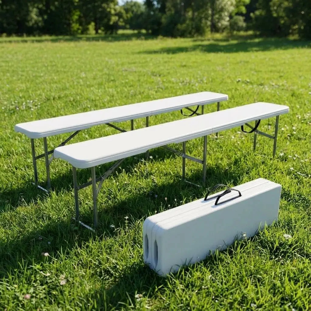 6Ft Plastic Folding Bench, 2 Pack HDPE Portable Folding Outdoor Benches w/Carrying Handle