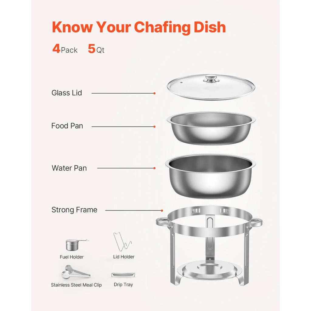 SucceBuy 5 Qt 4 Pack Chafing Dish Buffet Set Stainless Steel Chafer