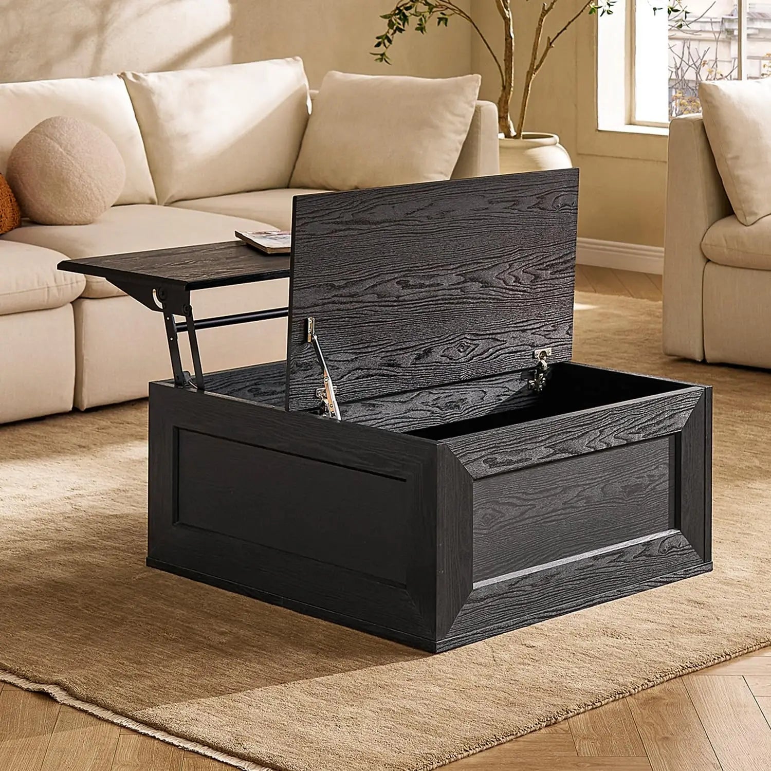 Lift Top Coffee Table, Mid Century, Modern Farmhouse Center Table with Lifting Top & Hidden Storage