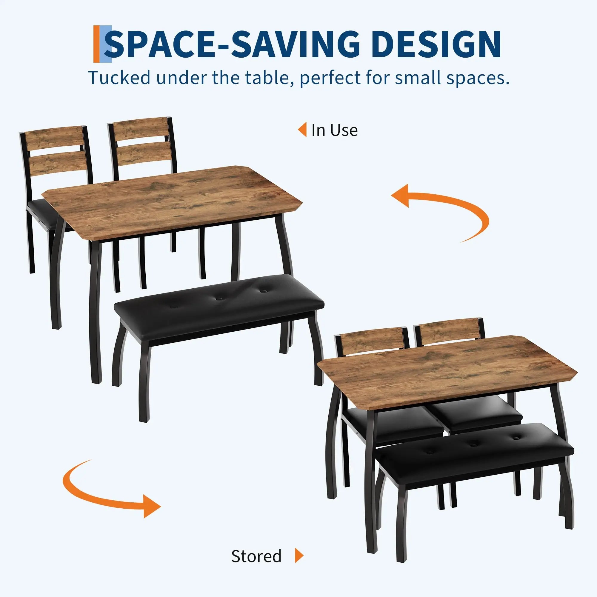Dining Table Set for 4, Kitchen Table with Upholstered Bench and 2 Chairs, Set for Small Space
