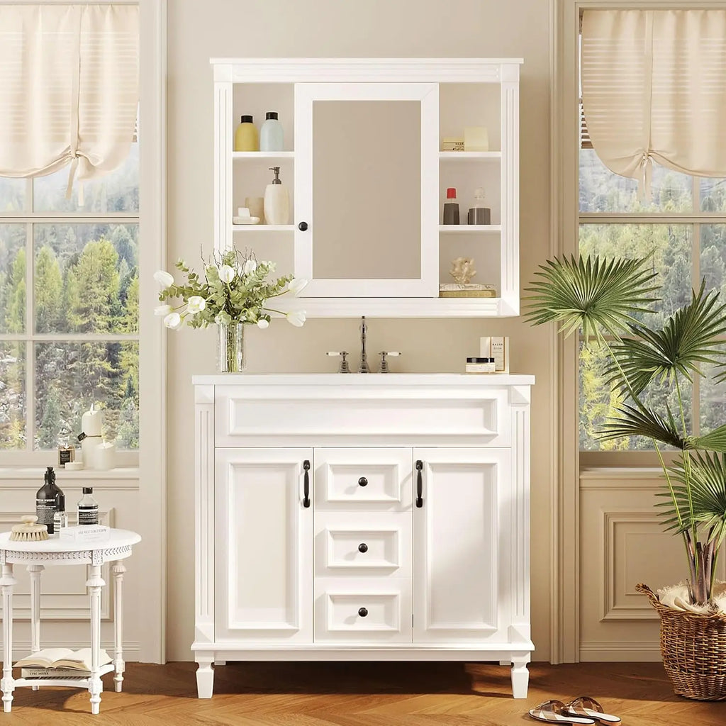 Medicine Cabinet with Mirror, Wall Mount Bathroom Cabinet 35" x 28"