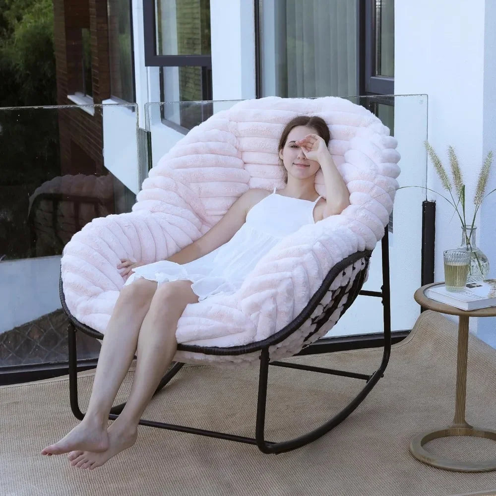 Top Fashion-Outdoor Rocking Chair, Patio Wicker Egg Chair, Indoor Comfy Oversized Papasan Chair