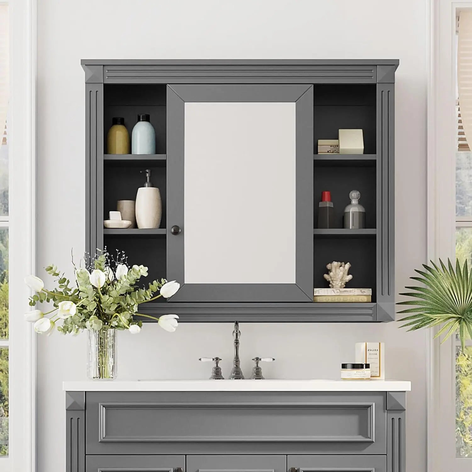 Medicine Cabinet with Mirror, Wall Mount Bathroom Cabinet 35" x 28"