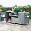 Outdoor Kitchen Island for Big Green Egg Grills, with Solid Wood Outdoor Grill Table and Stainless Steel Top