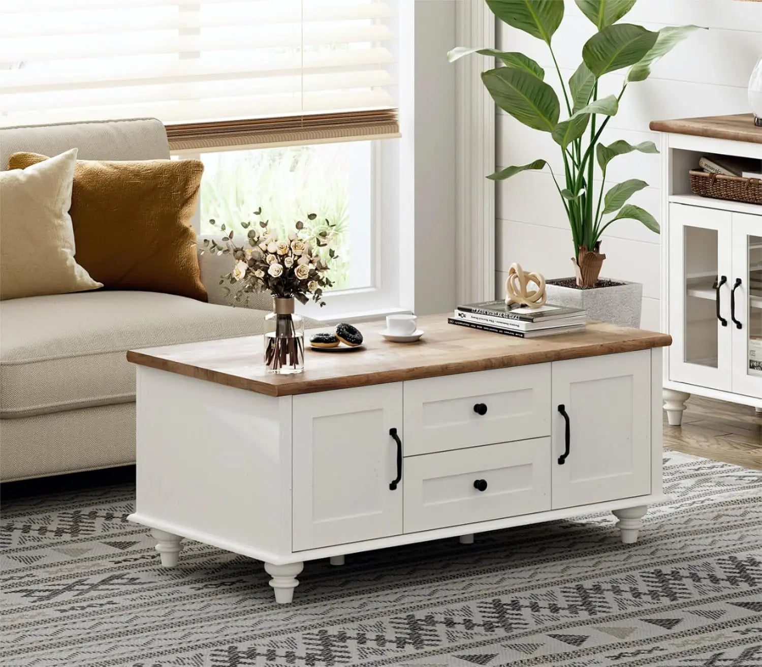 Farmhouse Coffee Table with Storage Cabinet