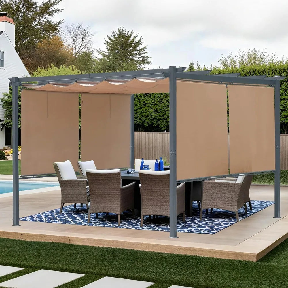 12 x 12 ft Outdoor Pergola with Retractable Shade Canopy