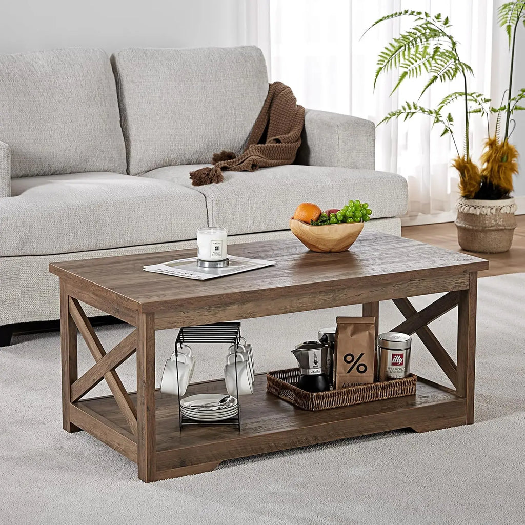 3-Piece Farmhouse Table Set - Coffee Table & 2 End Tables with Charging Station & USB Ports