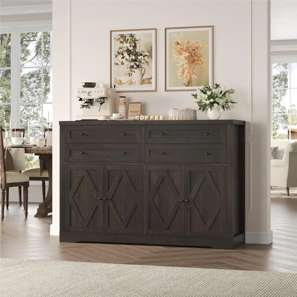 Coffee Bar with 4 Large Drawers, Buffet Cabinet with Storage