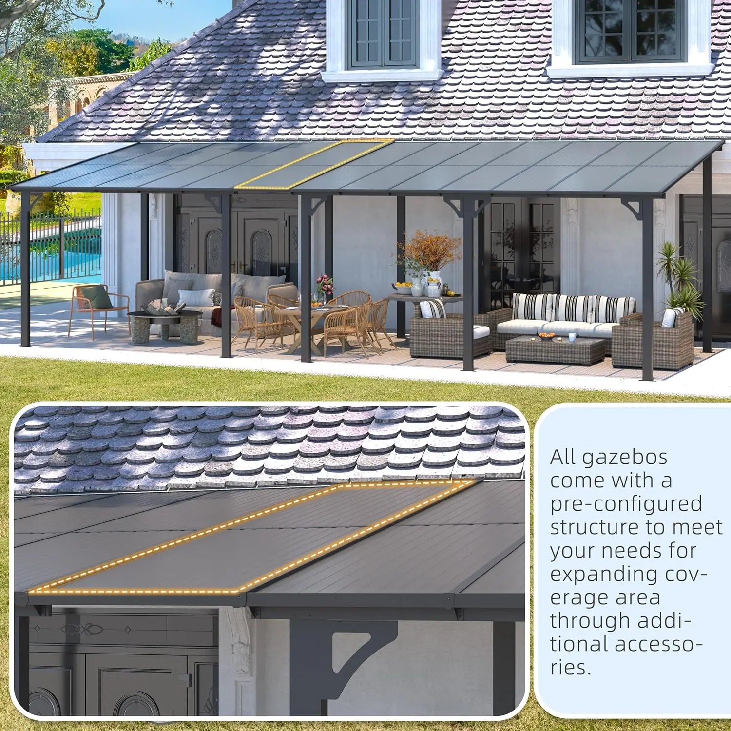 Wall Gazebo12’ x 10’, Hard Top Lean to