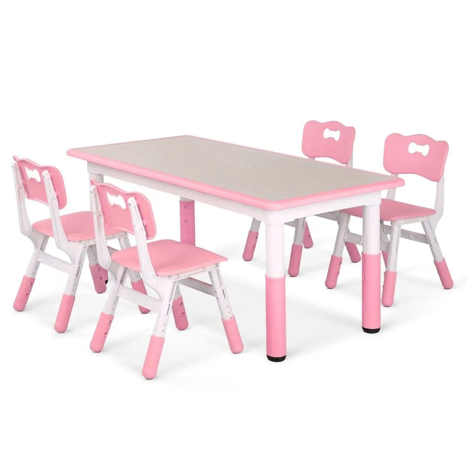 Kids Table and 4 Chairs Set, Height Adjustable Toddler Table and Chair Set
