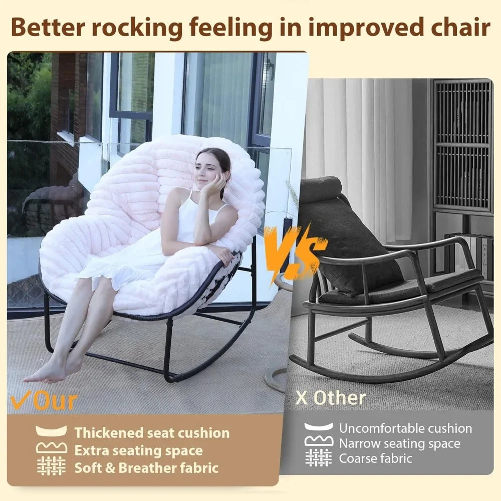 Top Fashion-Outdoor Rocking Chair, Patio Wicker Egg Chair, Indoor Comfy Oversized Papasan Chair