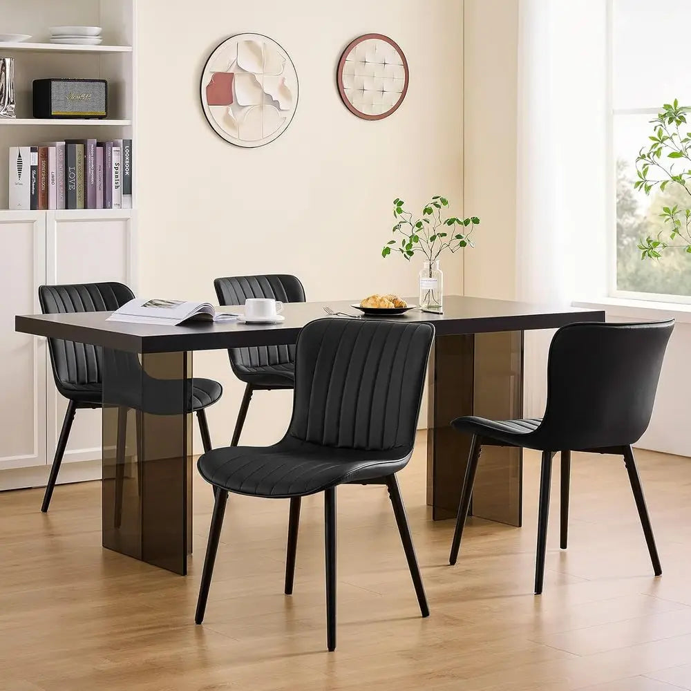 Luxury Set of 4 Modern Dining Chairs: Heavy-Duty Faux Leather Upholstery