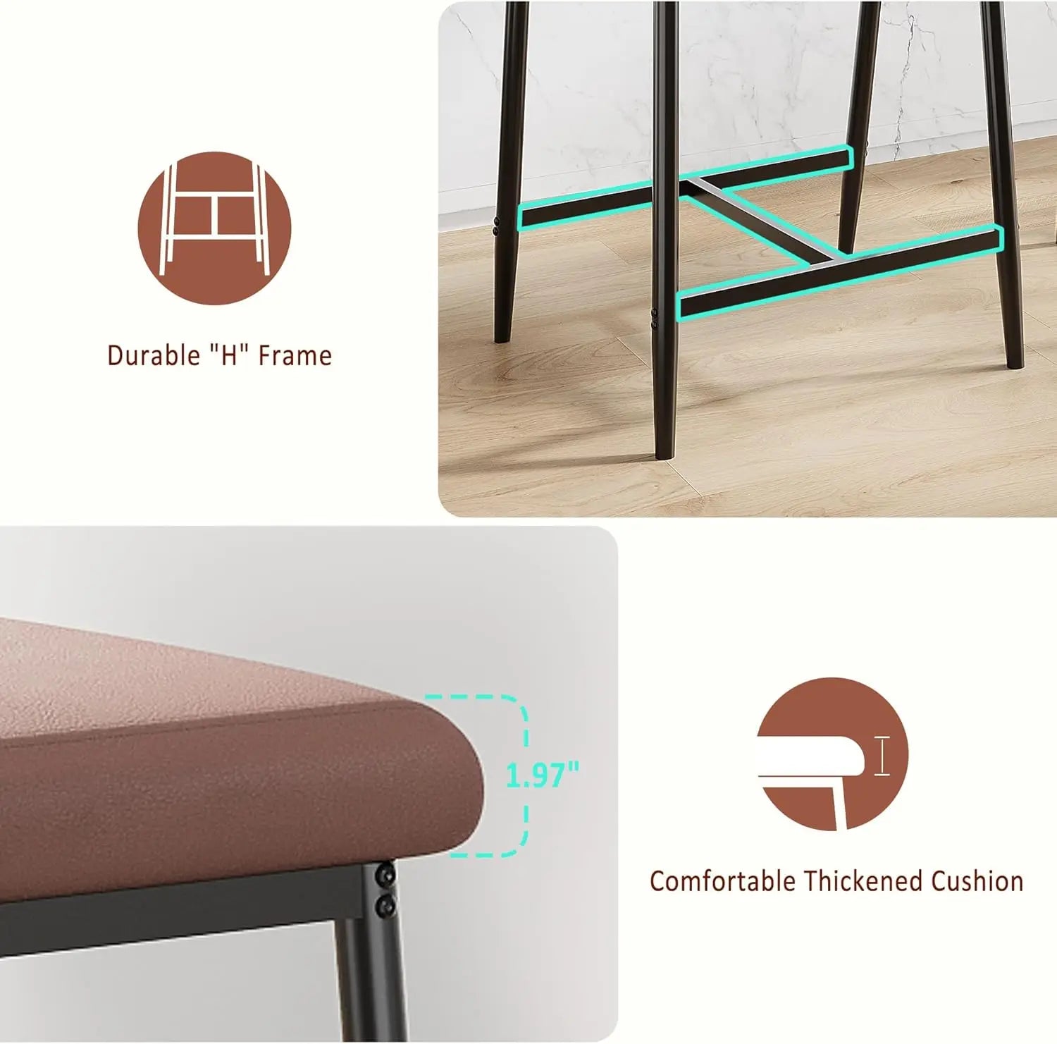 2Pcs Counter Height Bar Stools Comfortable Fully Upholstered Faux Leather Seat m