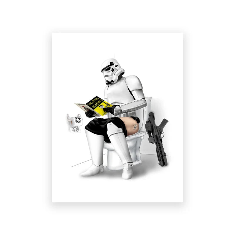 Space Wars Bathroom Print Luke Skywalker Yoda Poster Pooping Mandalorian Storm Trooper Chewbacca Canvas Painting Toilet Decor
