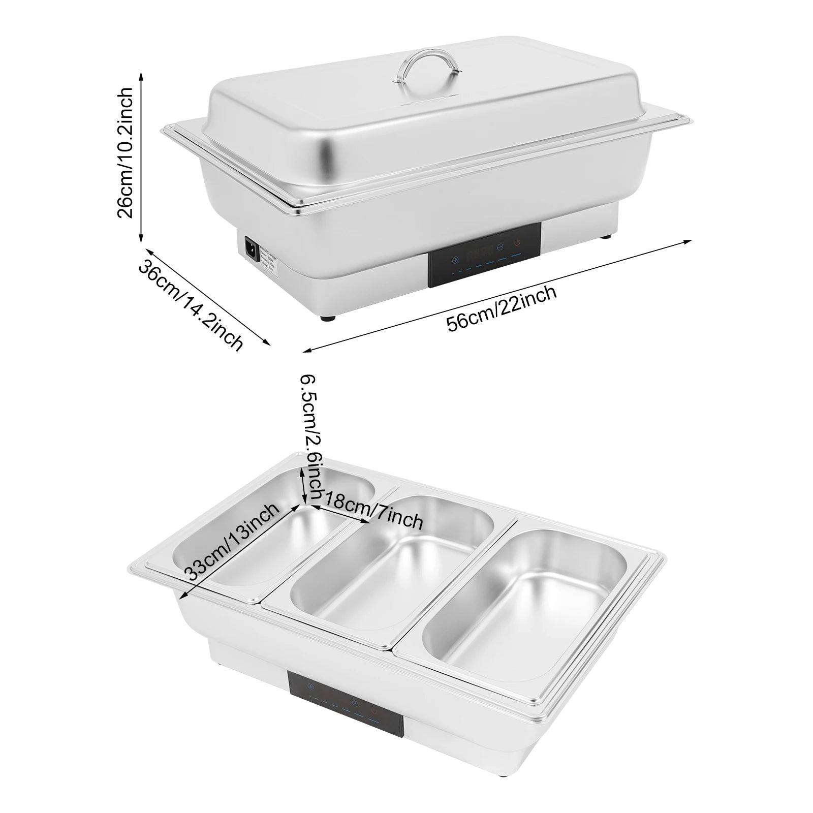 9L Electric Chafing Dish Buffet Set 1/2/3 Compartment Food Warmer with Digital Display Temperature Control