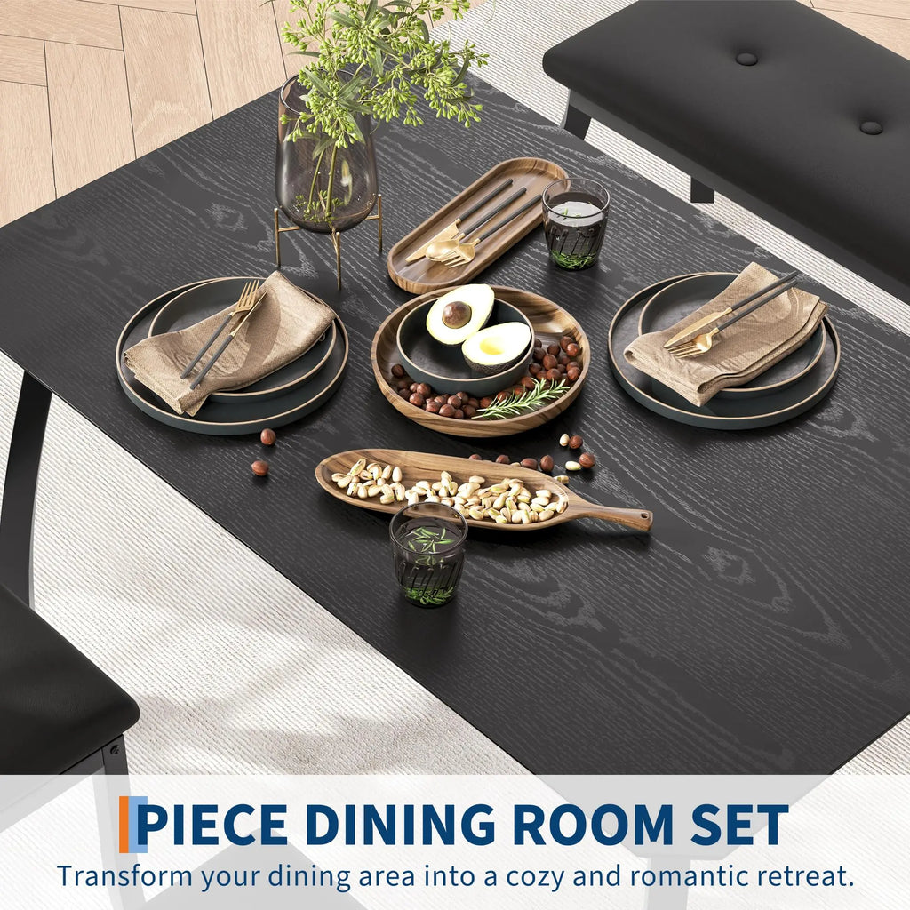 Dining Table Set for 4, Kitchen Table with Upholstered Bench and 2 Chairs, Set for Small Space