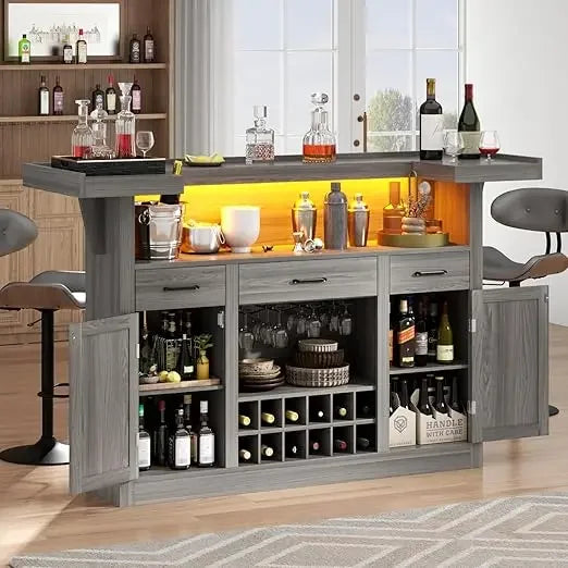 Long Lasting bar table cabinet with led & 3 drawers