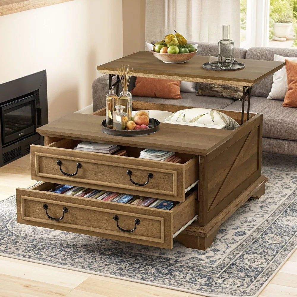 Farmhouse Square Lift-Top Coffee Table Large with Hidden Compartment