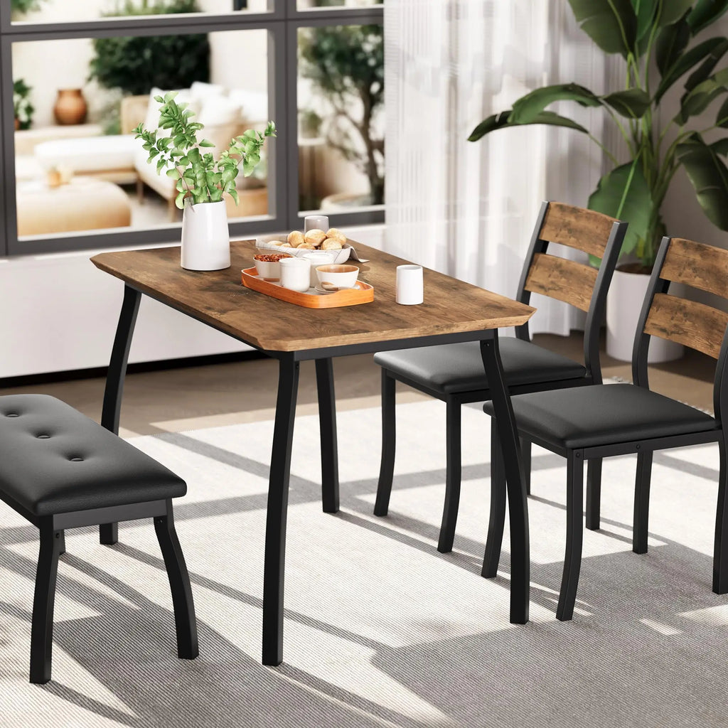 Dining Table Set for 4, Kitchen Table with Upholstered Bench and 2 Chairs, Set for Small Space