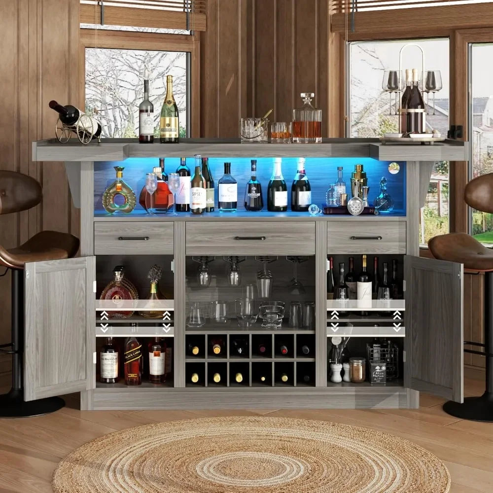 Long Lasting bar table cabinet with led & 3 drawers