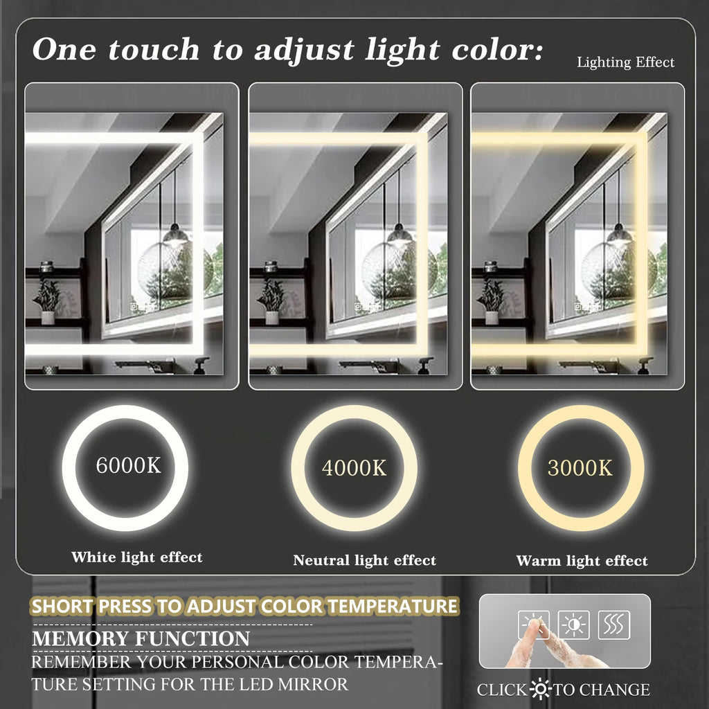 LED Bathroom Mirror with Anti-Fog and Touch Sensor
