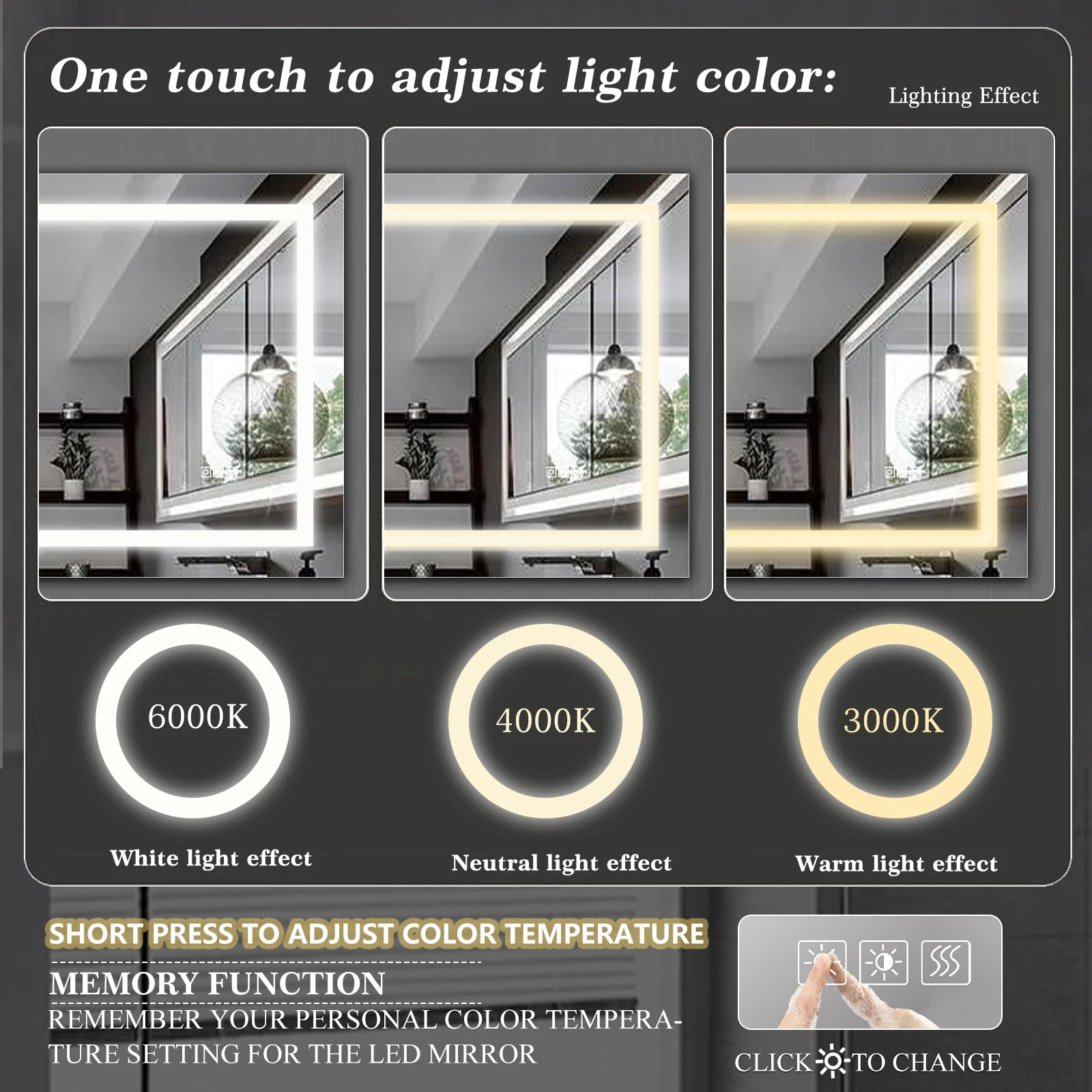 LED Bathroom Mirror with Anti-Fog and Touch Sensor