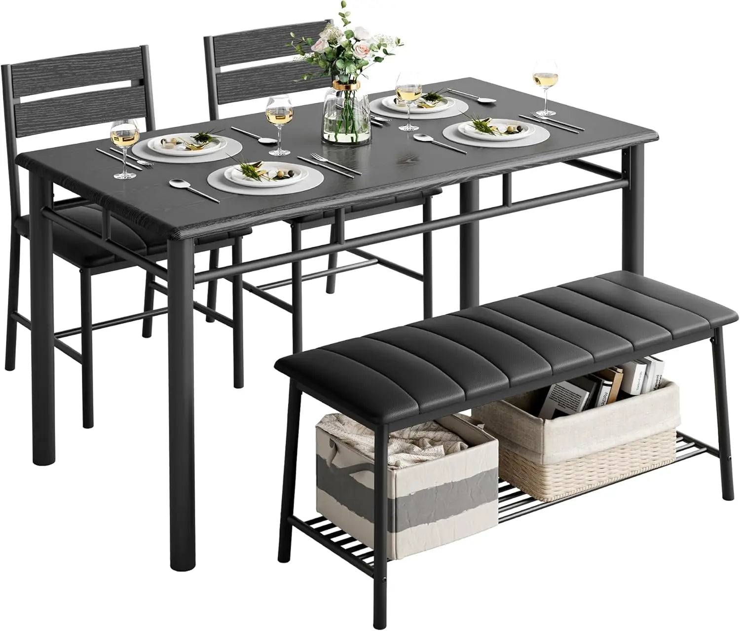 Dining Table Set for 4, Kitchen Table and Chairs and Bench Set for Small Space