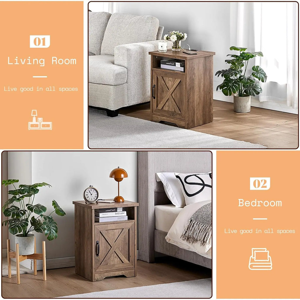 3-Piece Farmhouse Table Set - Coffee Table & 2 End Tables with Charging Station & USB Ports