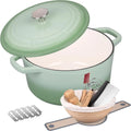 Green 6QT Enameled Cast Iron Dutch Oven with Lid, Bread Baking Pot and Sourdough Supplies Set