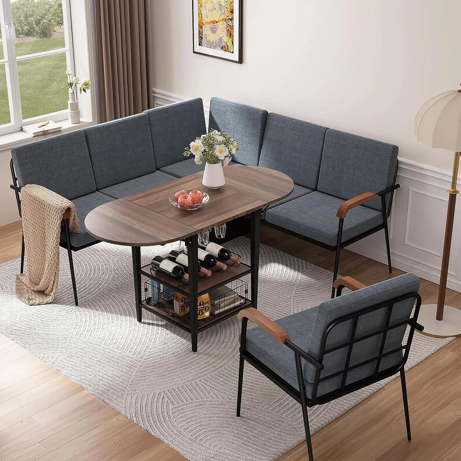 Corner Dining Set Folding Table Storage Bench 3pc Breakfast Nook Small Space