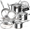 Tri-Ply Stainless Steel Pots and Pans Set 11-PC, Induction Cookware Set with Steamer Insert