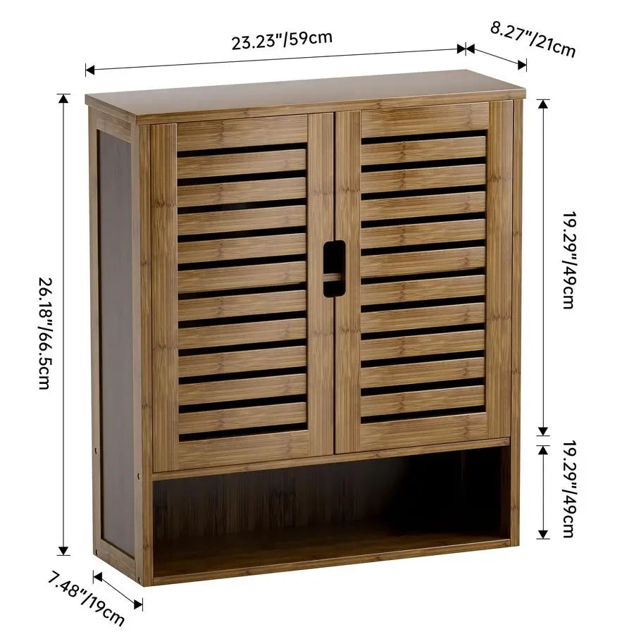 Bathroom Cabinet Wall Mounted, Bamboo OverTheToilet Storage Organizer, Space Saver Medicine Cabinet with 2 Doors