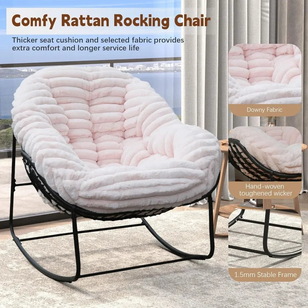 Top Fashion-Outdoor Rocking Chair, Patio Wicker Egg Chair, Indoor Comfy Oversized Papasan Chair