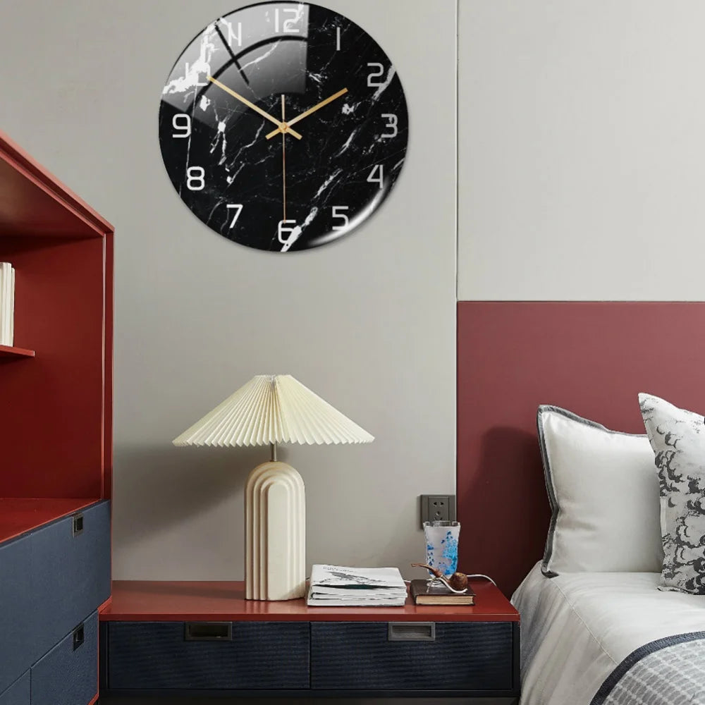 3D Acrylic Black Gold Marble Pattern Wall Clock Metal Silent Clock Mechanism