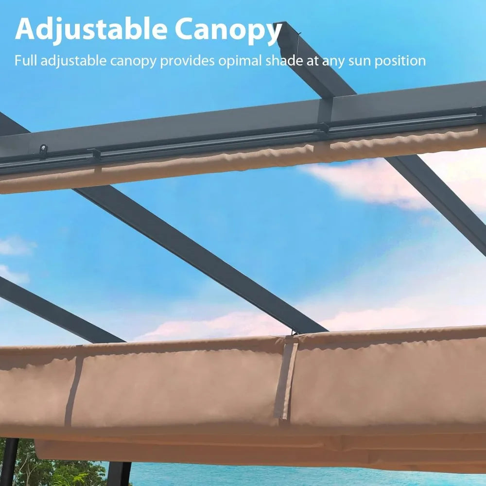 12 x 12 ft Outdoor Pergola with Retractable Shade Canopy