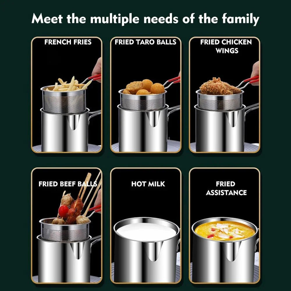 Small frying pan with stainless steel frying basket