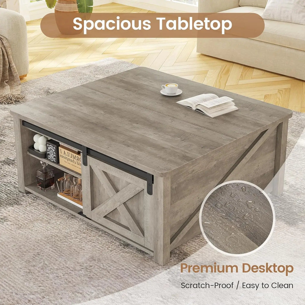 31.5" Lift Top Coffee Table with Storage, Farmhouse Coffee Table