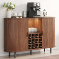 Wine Bar Cabinet w/ LED Light, Liquor Cabinet ,Coffee Bar Cabinet w/ Wine Rack & Glass Holder, Walnut Buffet Sideboard