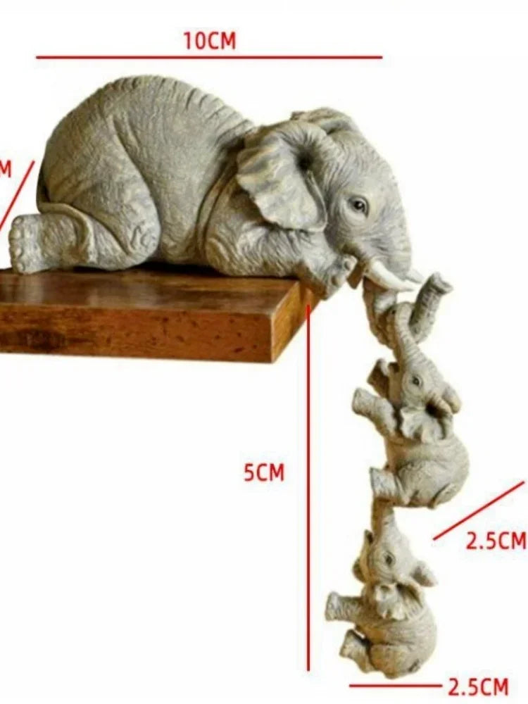 3pcs/set Cute Elephant Figurines Mother Elephant Holding Baby Elephant Hanging Off The Edge of Shelf