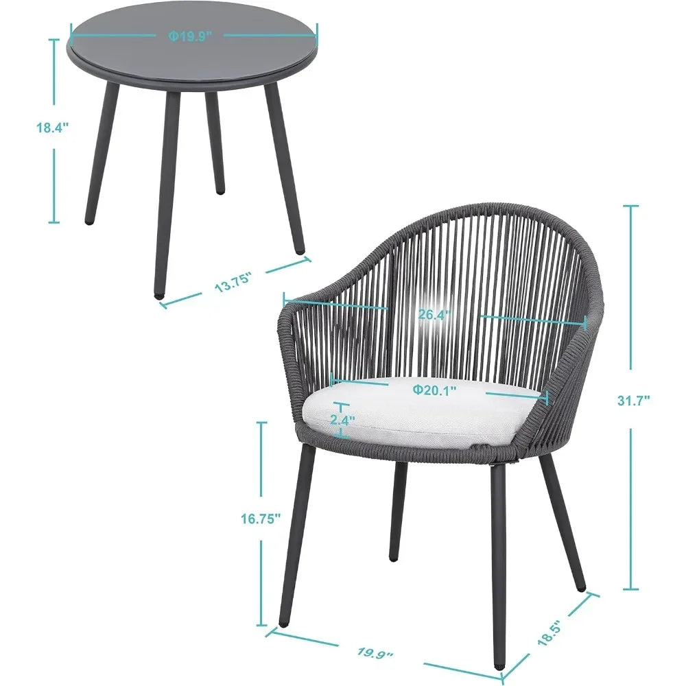 3 Piece Outdoor Bistro Set, All Weather Patio Furniture Chairs and Table with Cushions