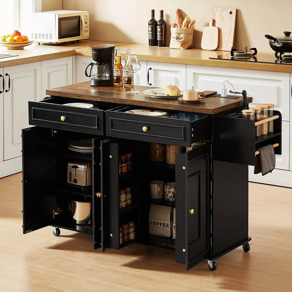 60" Mobile Kitchen Islands Rolling Trolley