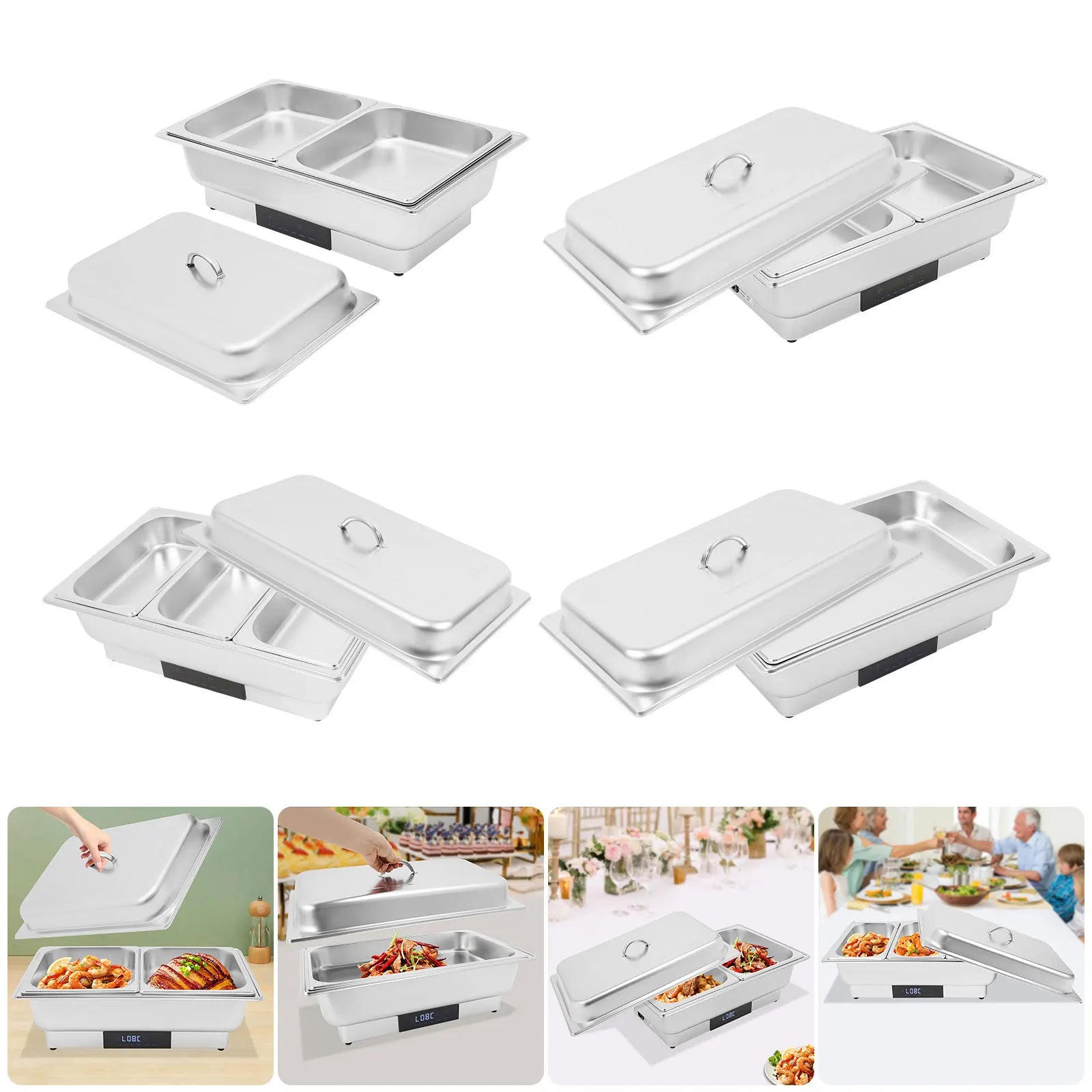 9L Electric Chafing Dish Buffet Set 1/2/3 Compartment Food Warmer with Digital Display Temperature Control