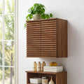 Wall Mounted Bathroom Cabinet in Walnut Compact Wall Storage with Slatted Doors and Adjustable