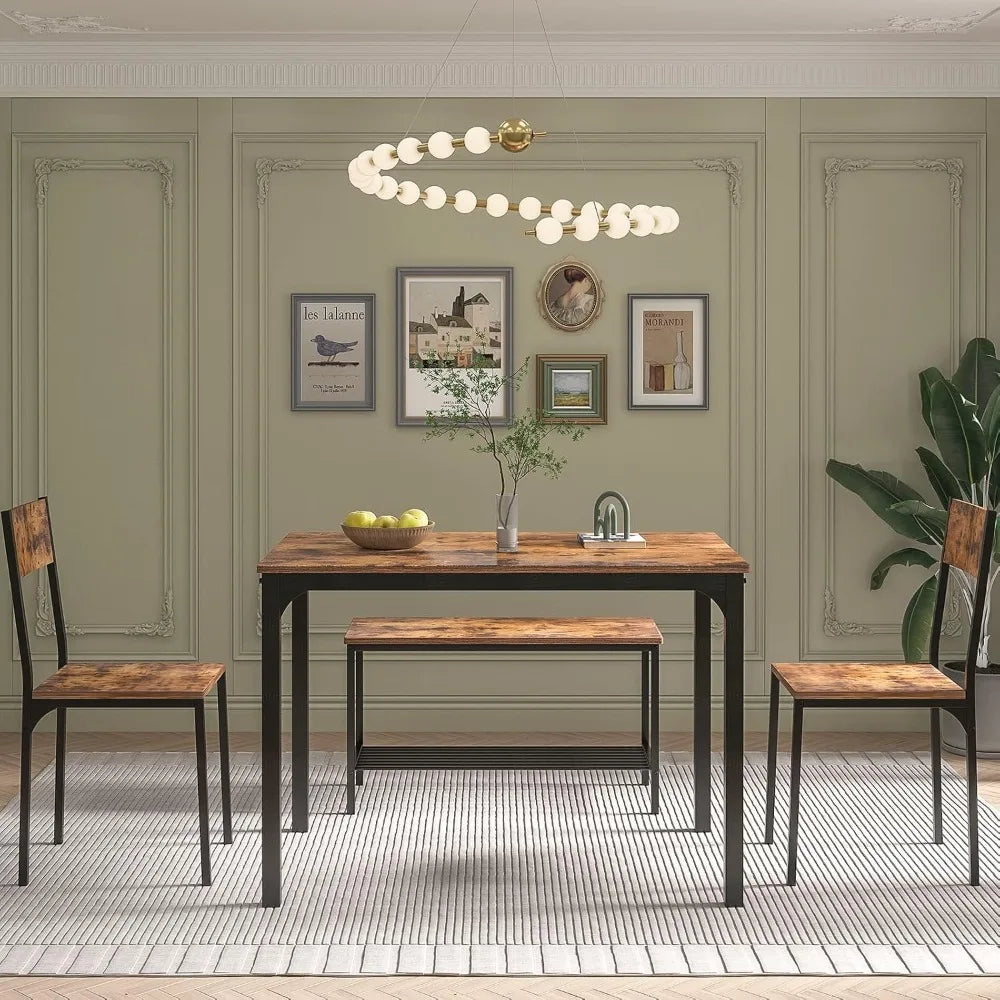 4-Piece Dining Table Set with Storage Bench, Space-Saving Nesting Furniture